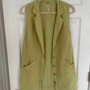 Free People Green Linen Long Vest